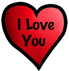 Red heart, outlined in black, with black "I Love You" letters.