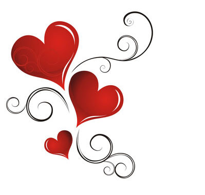 3 red hearts with gray twinings.
