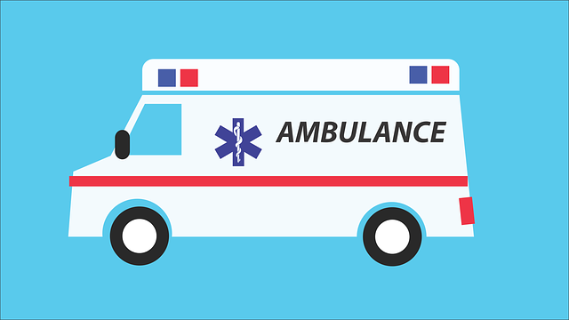 Drawing of an ambulance on blue background