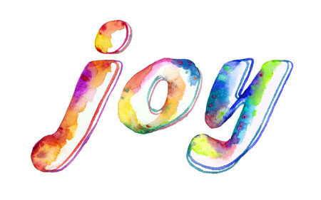 Colorful word "Joy" on white background.